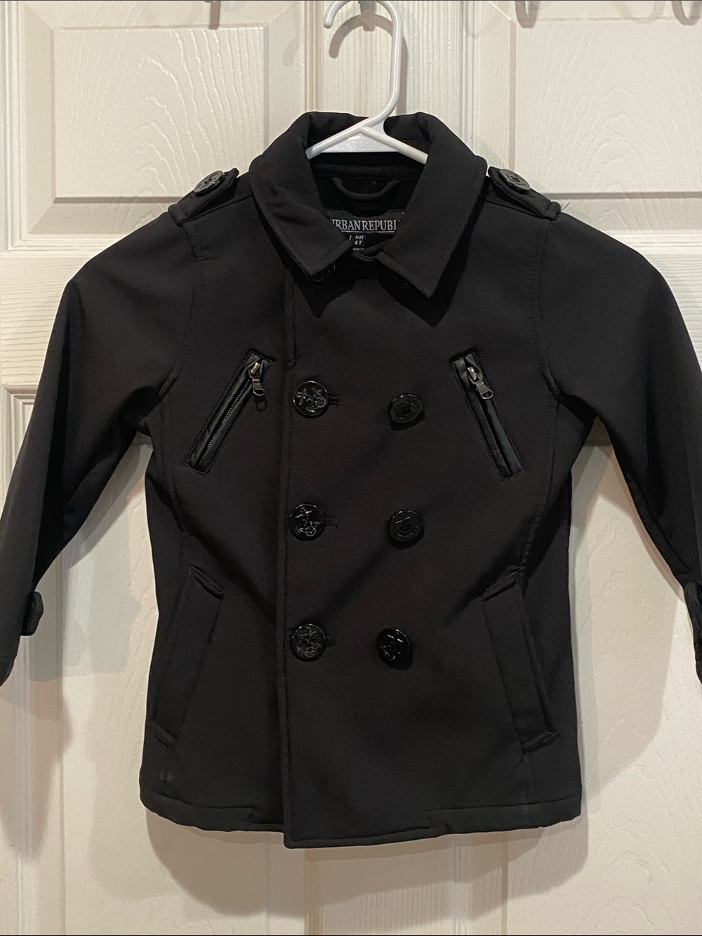 Urban Republic Kids Black Double-Breasted Pea Coat with Zip Pockets size 4T